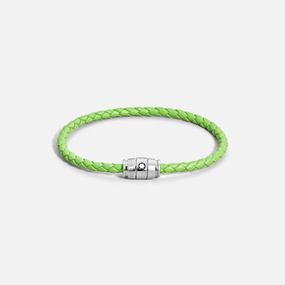 Montblanc bracciale in pelle meisterstück lime verde lime intrecciata con chiusura magnetica in acciaio e logo Montblanc