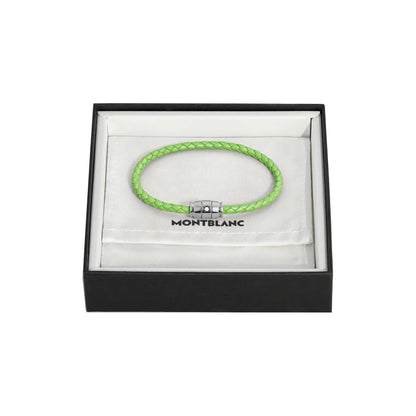 Bracciale montblanc in pelle meisterstück lime intrecciata verde lime con chiusura in acciaio presentato in confezione regalo elegante