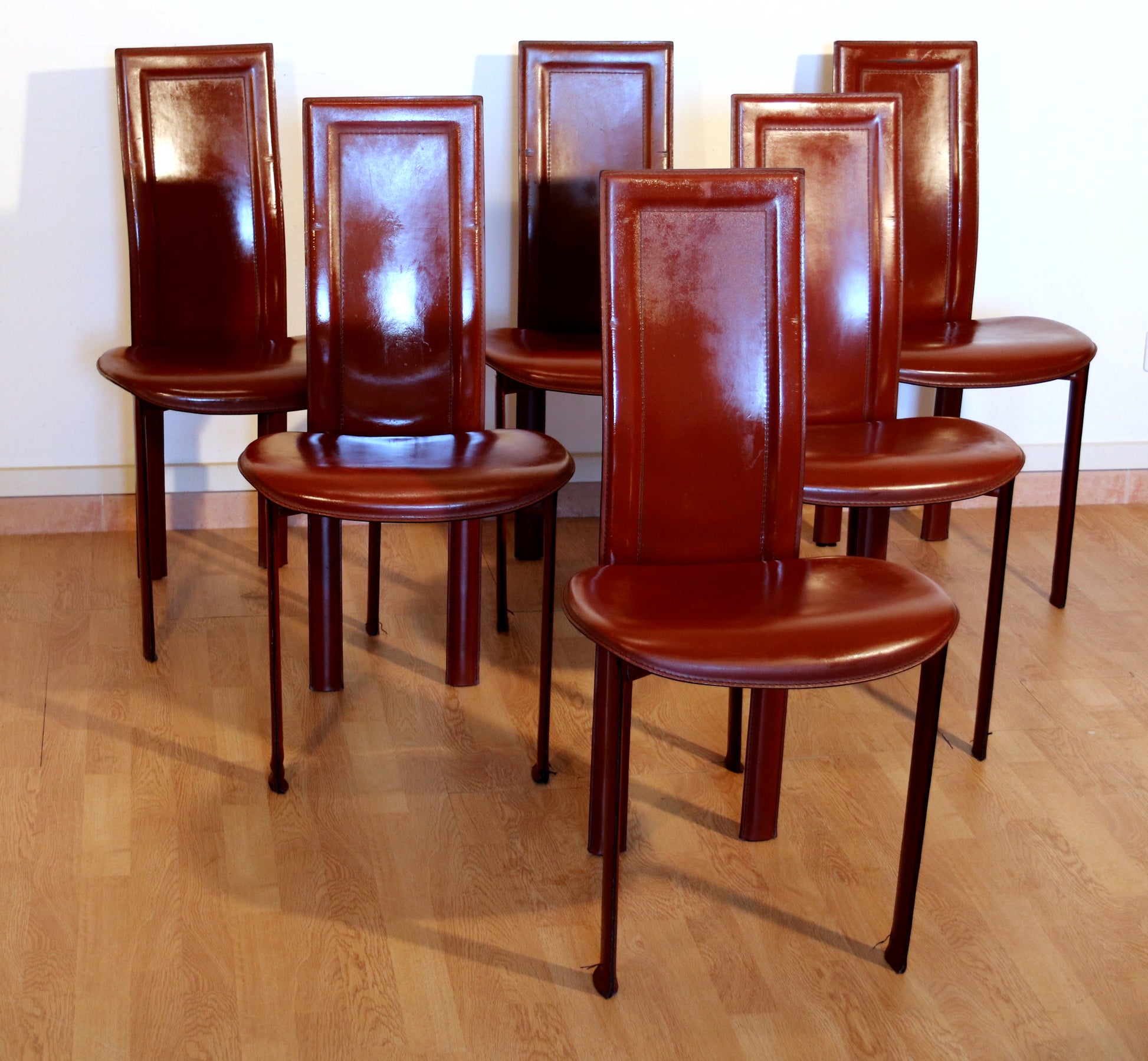 Set di 6 sedie Lara, Giorgio Cattelan per Cattelan Italia, pelle bordeaux