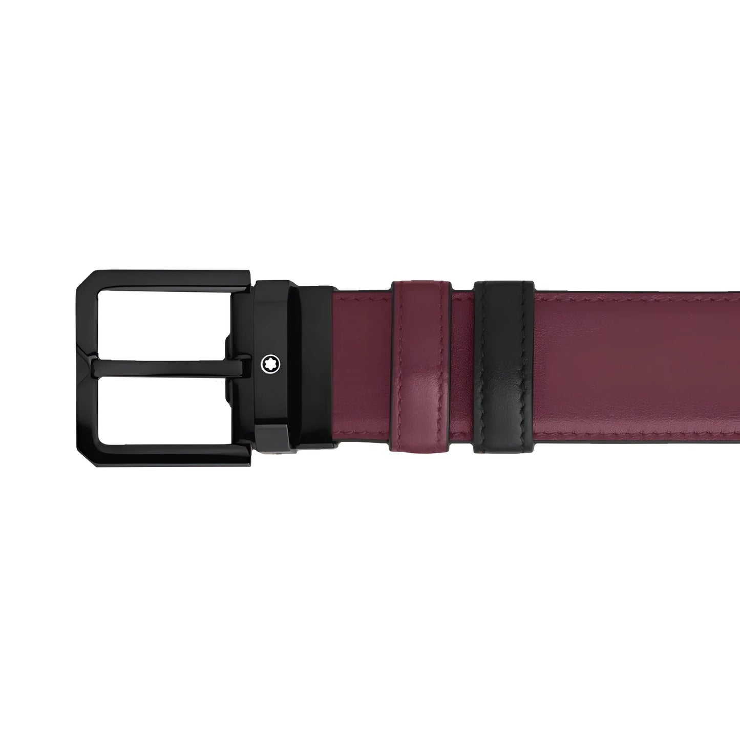 Montblanc cintura reversibile 35 mm in pelle nera cassis con fibbia nera e logo montblanc elegante e pratica