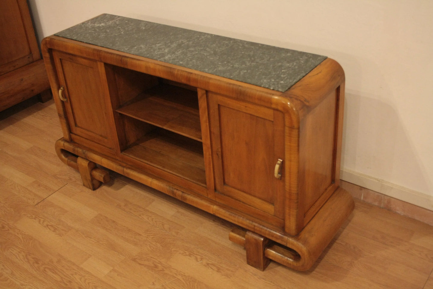 Toeletta in noce art decò con piano in marmo design mid century modern anni 50 antiquariato vintage italiano