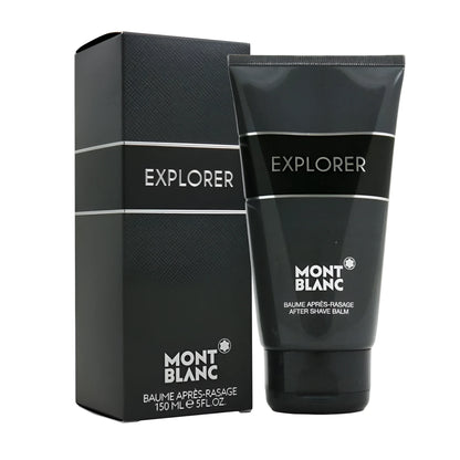 Montblanc explorer balsamo post-rasatura 150ml in tubo nero con accenti argento e confezione abbinata profumo legnoso-aromatico enfatizza