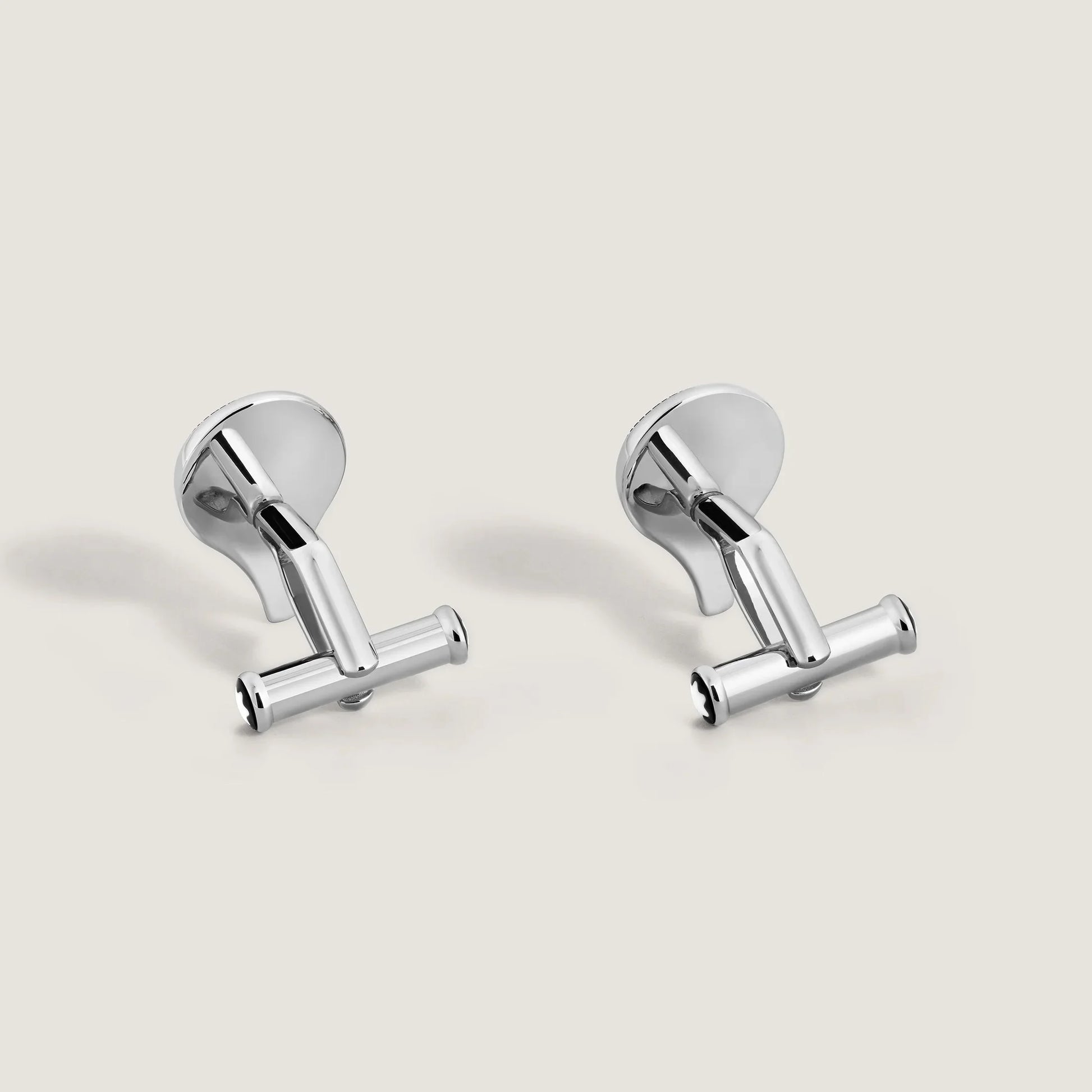 A pair of sleek polished silver-tone montblanc gemelli meisterstück cufflinks with minimalist design inspired by around the world