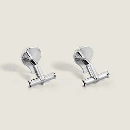 A pair of sleek polished silver-tone montblanc gemelli meisterstück cufflinks with minimalist design inspired by around the world