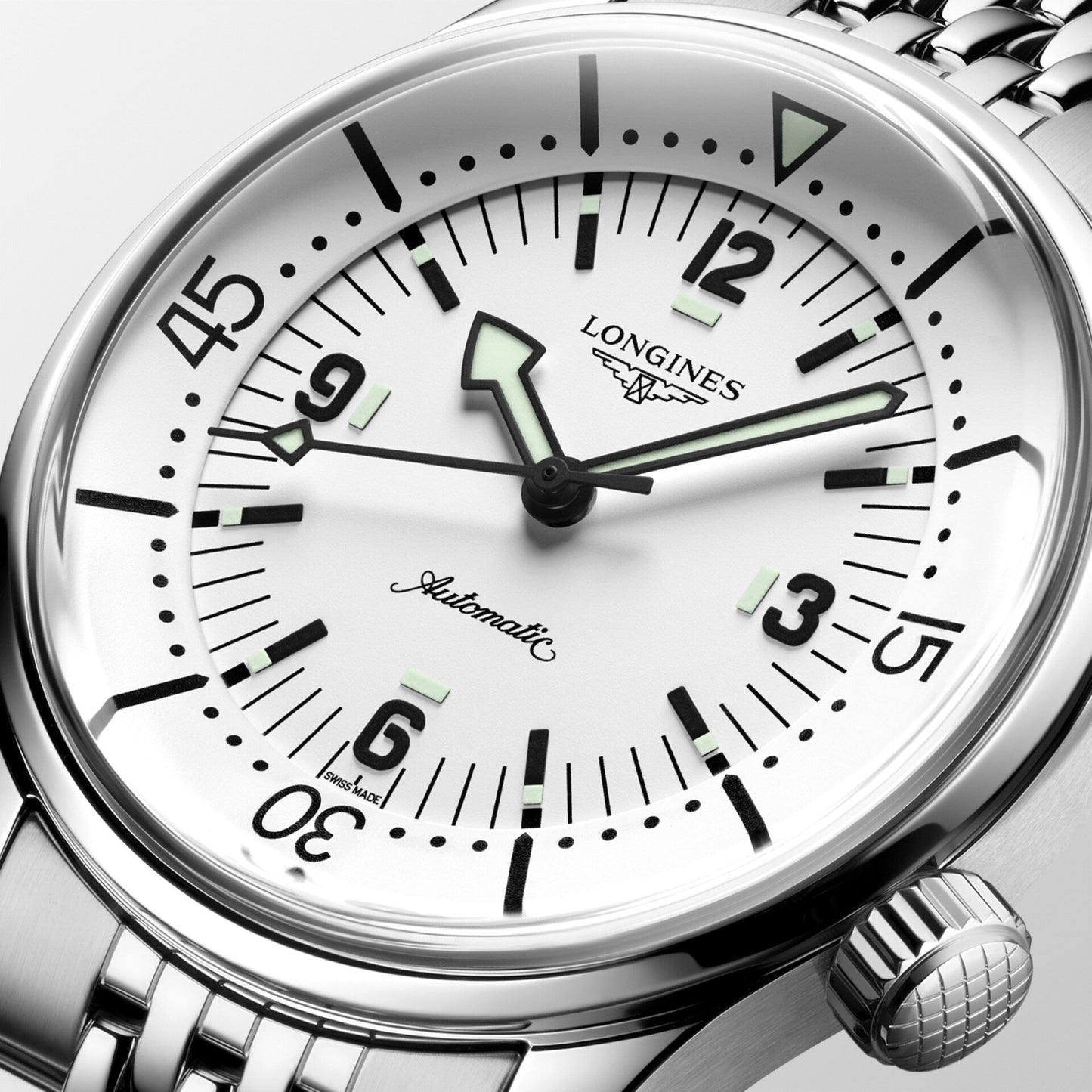 Longines horloge Legend Diver 38mm wit automatisch staal L3.764.4.99.6