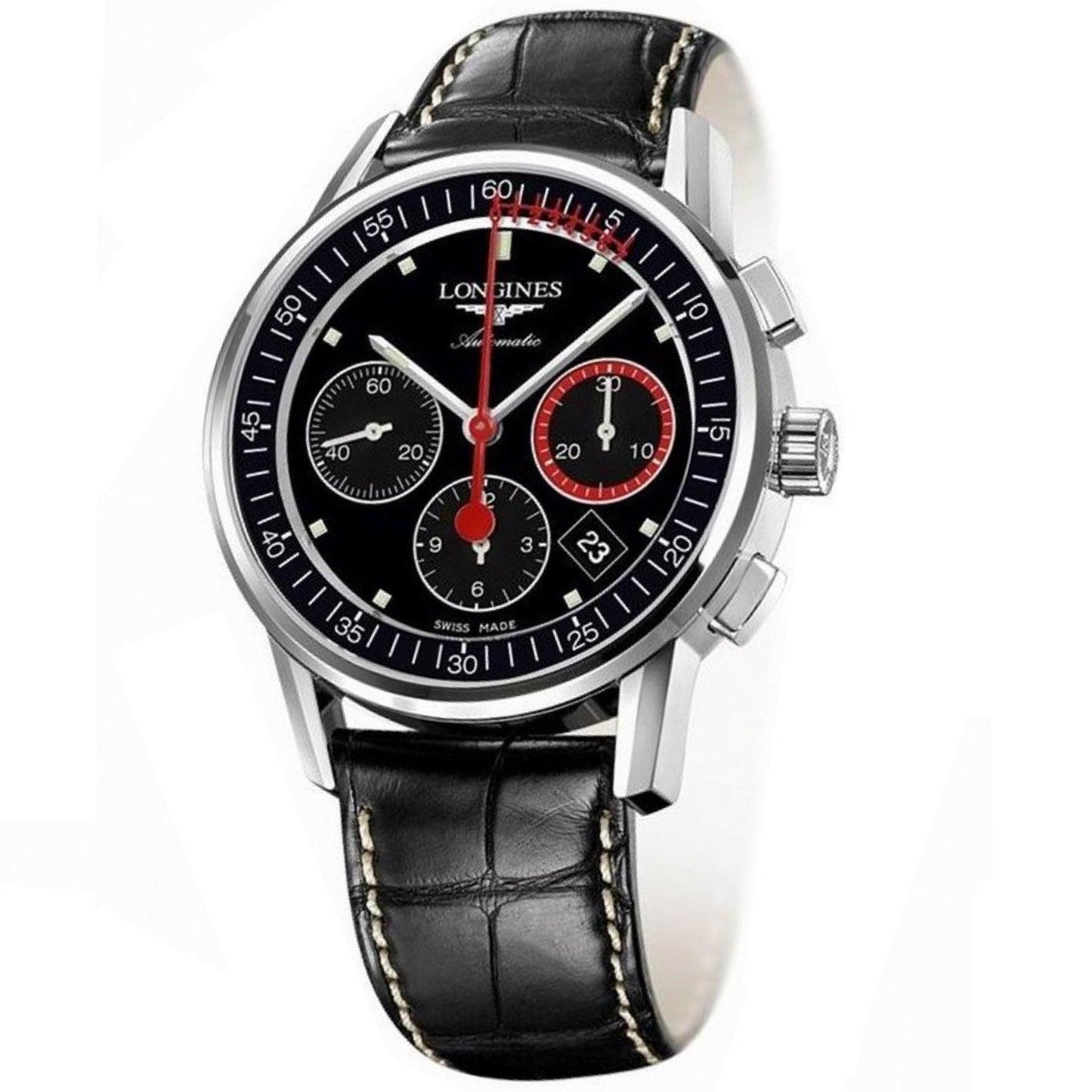 Longines horloge Column-Wheel Chronograph Record 41mm zwart staal automatisch L4.754.4.52.4