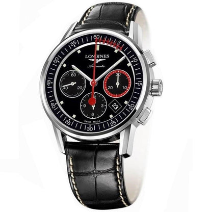 Longines horloge Column-Wheel Chronograph Record 41mm zwart staal automatisch L4.754.4.52.4