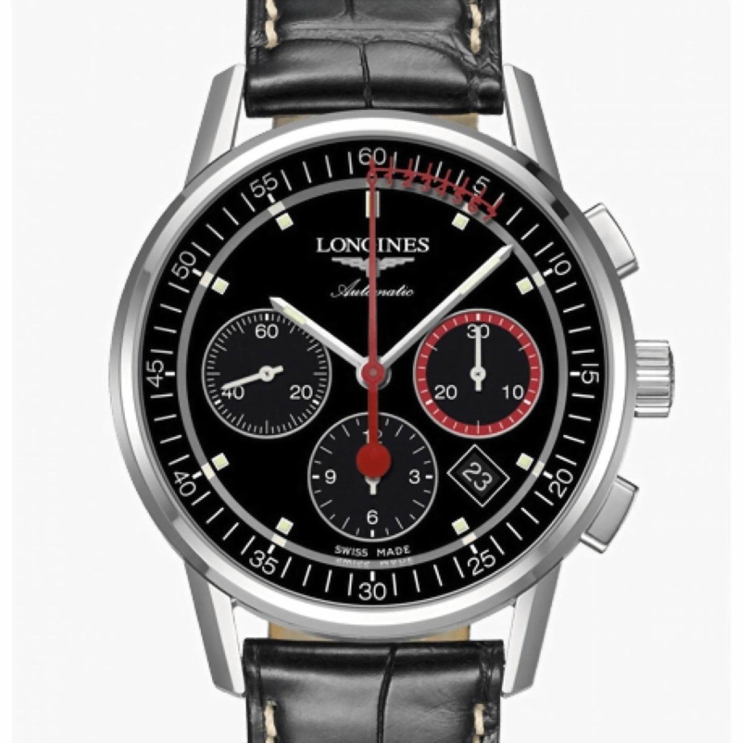 Longines horloge Column-Wheel Chronograph Record 41mm zwart staal automatisch L4.754.4.52.4