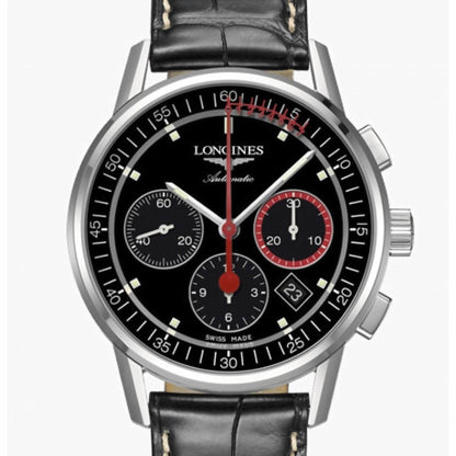 Longines horloge Column-Wheel Chronograph Record 41mm zwart staal automatisch L4.754.4.52.4