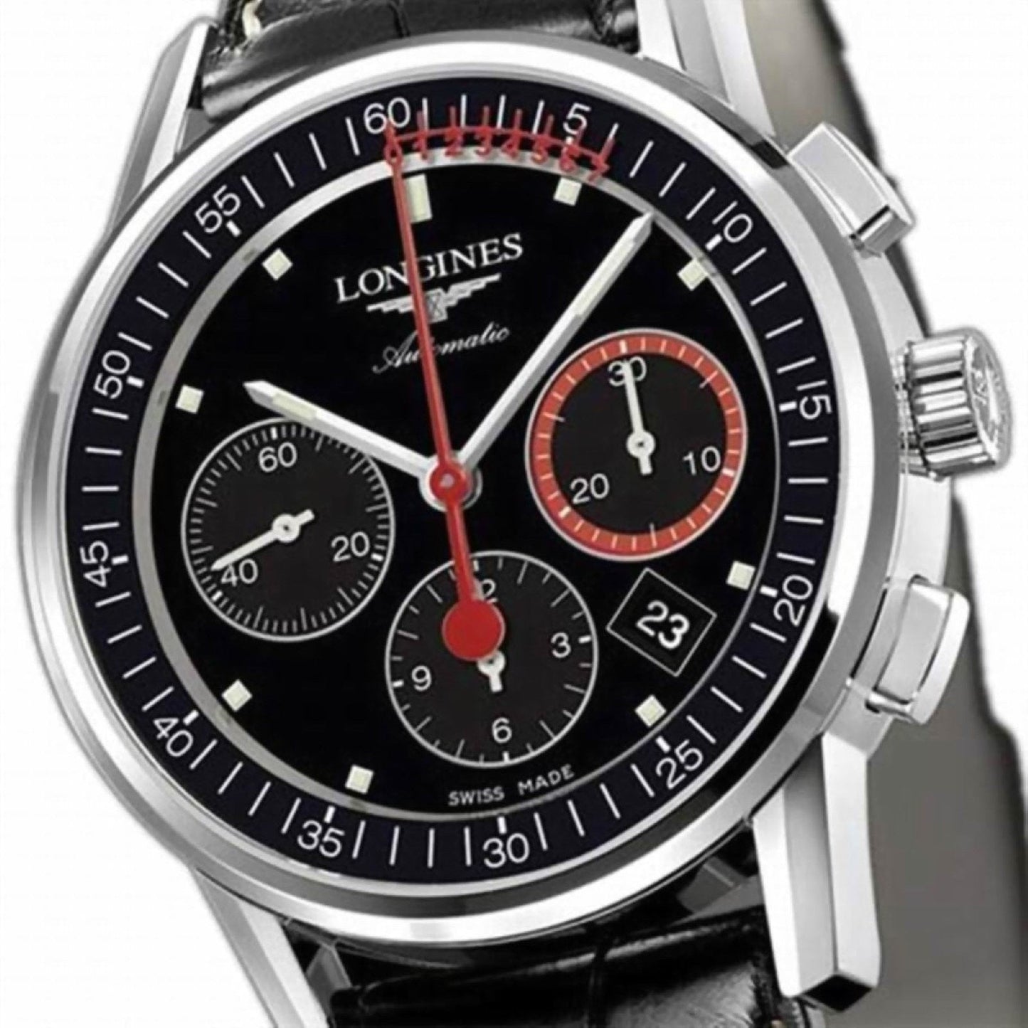 Longines horloge Column-Wheel Chronograph Record 41mm zwart staal automatisch L4.754.4.52.4