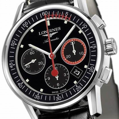 Longines horloge Column-Wheel Chronograph Record 41mm zwart staal automatisch L4.754.4.52.4