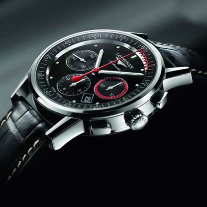 Longines horloge Column-Wheel Chronograph Record 41mm zwart staal automatisch L4.754.4.52.4