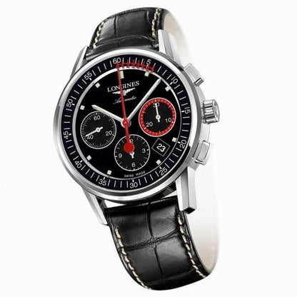 Longines horloge Column-Wheel Chronograph Record 41mm zwart staal automatisch L4.754.4.52.4