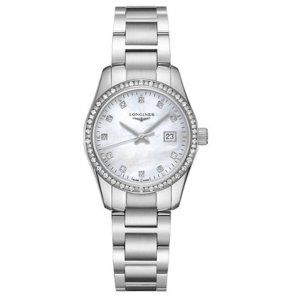 Longines orologio Conquest Classic 29,5mm madreperla diamanti quarzo acciaio L2.286.0.87.6