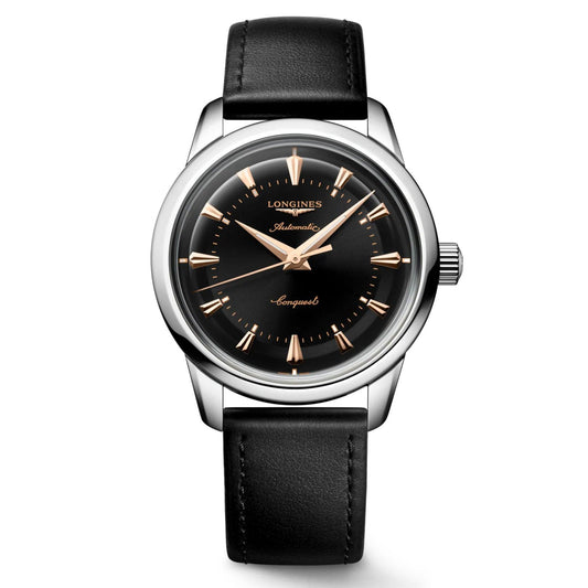 Longines horloge Conquest Heritage 38mm zwart automatisch staal L1.649.4.52.2