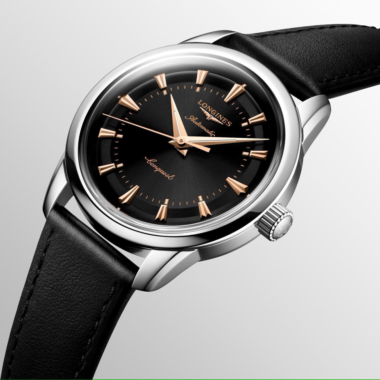 Longines horloge Conquest Heritage 38mm zwart automatisch staal L1.649.4.52.2