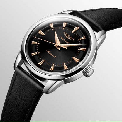 Longines horloge Conquest Heritage 38mm zwart automatisch staal L1.649.4.52.2