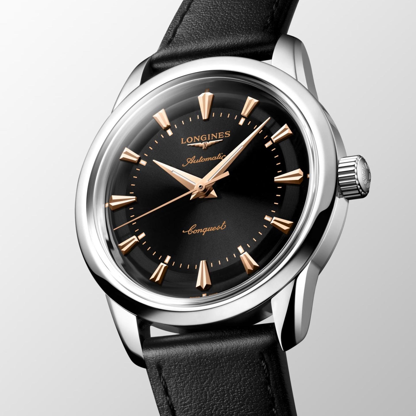 Longines horloge Conquest Heritage 38mm zwart automatisch staal L1.649.4.52.2