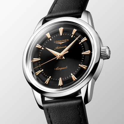 Longines horloge Conquest Heritage 38mm zwart automatisch staal L1.649.4.52.2
