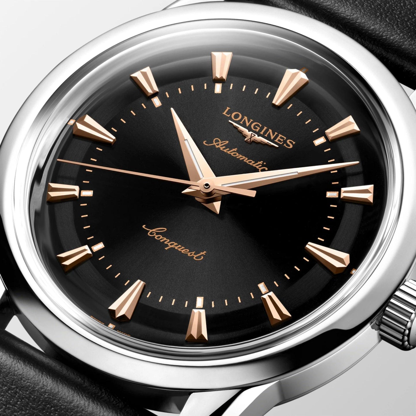 Longines horloge Conquest Heritage 38mm zwart automatisch staal L1.649.4.52.2