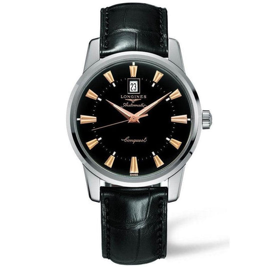 Longines horloge Conquest Heritage 40mm zwart automatisch staal L1.645.4.52.4