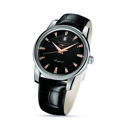 Longines horloge Conquest Heritage 40mm zwart automatisch staal L1.645.4.52.4