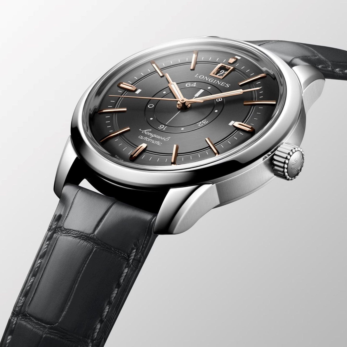 Longines Conquest Heritage Central Power Reserve 38mm Antraciet Automatisch Stalen Horloge L1.648.4.62.2