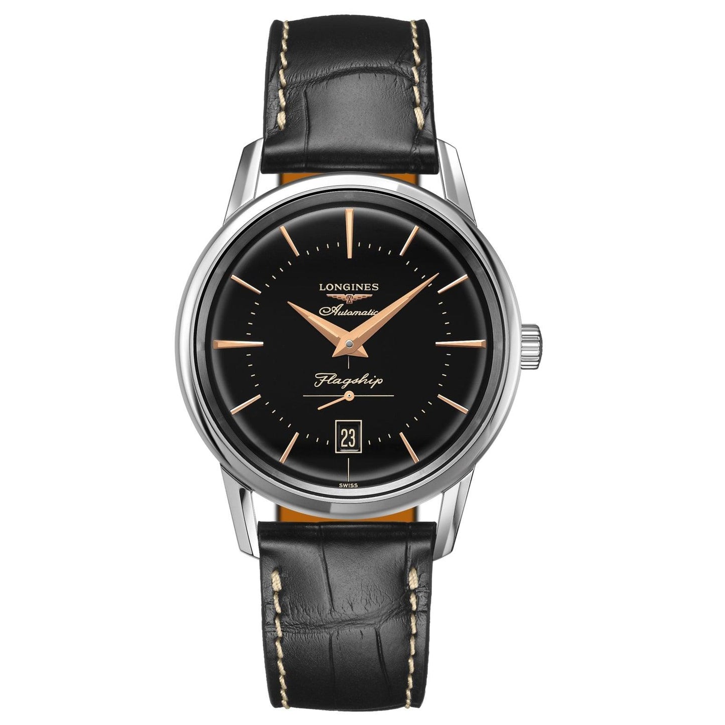 Longines horloge Flagship Heritage 38,5mm zwart automatisch staal L4.795.4.58.0