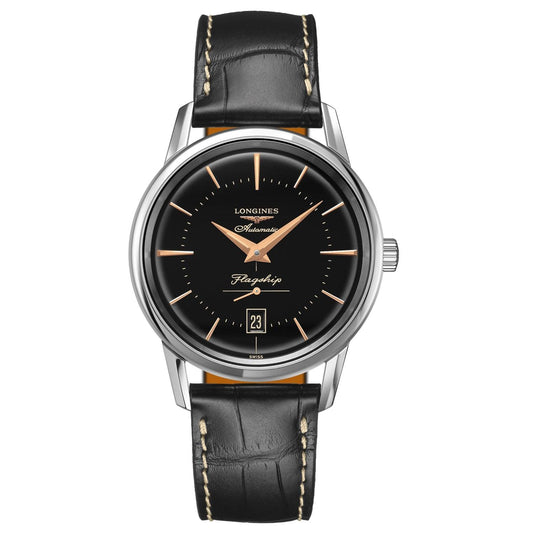 Longines horloge Flagship Heritage 38,5mm zwart automatisch staal L4.795.4.58.0