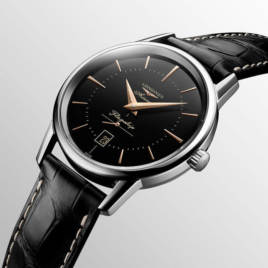Longines horloge Flagship Heritage 38,5mm zwart automatisch staal L4.795.4.58.0