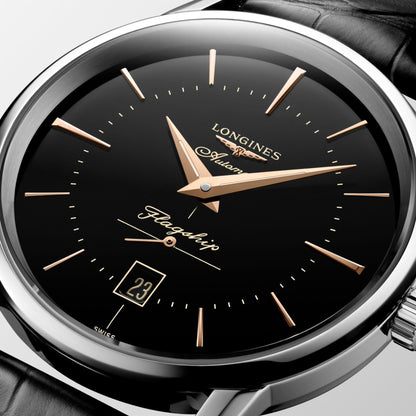 Longines horloge Flagship Heritage 38,5mm zwart automatisch staal L4.795.4.58.0