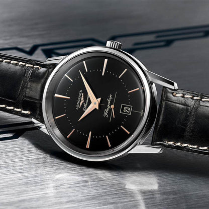 Longines horloge Flagship Heritage 38,5mm zwart automatisch staal L4.795.4.58.0
