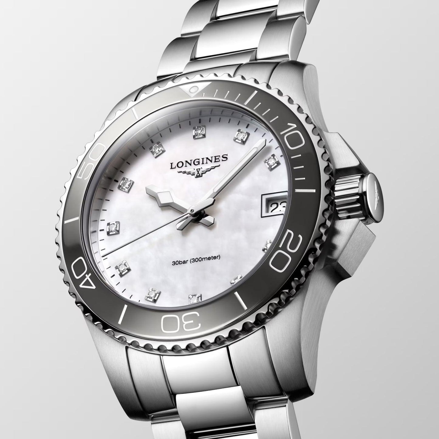 Longines horloge Hydroconquest 32mm parelmoer diamanten quartz staal