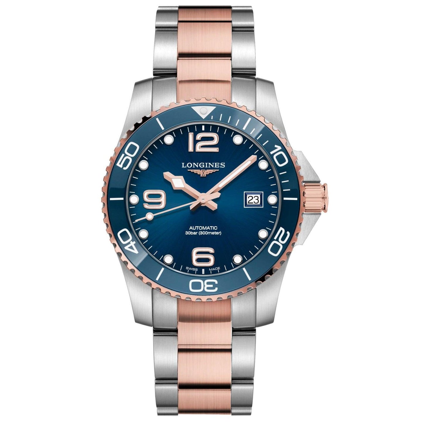 Longines horloge HydroConquest 41mm blauw automatisch staal met PVD roségoud afwerking L3.781.3.98.7