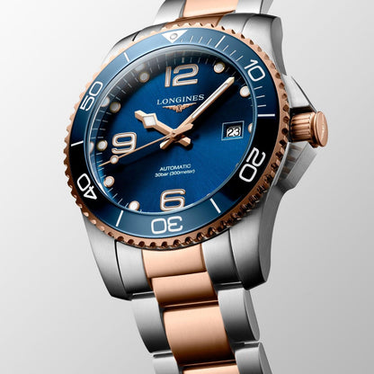 Longines horloge HydroConquest 41mm blauw automatisch staal met PVD roségoud afwerking L3.781.3.98.7