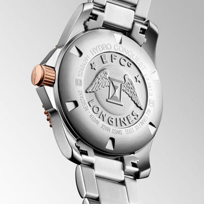 Longines horloge HydroConquest 41mm blauw automatisch staal met PVD roségoud afwerking L3.781.3.98.7