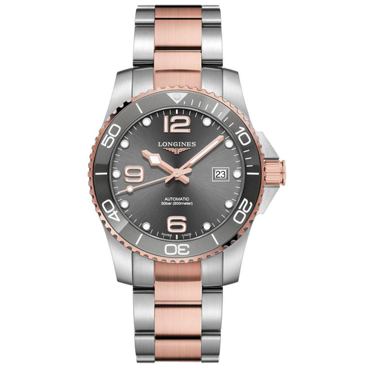 Longines horloge HydroConquest 41mm grijs automatisch staal PVD-afwerking roségoud L3.781.3.78.7