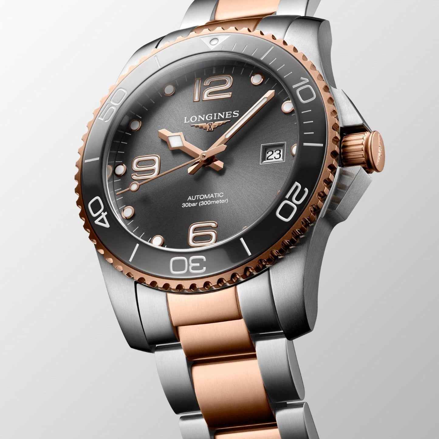Longines horloge HydroConquest 41mm grijs automatisch staal PVD-afwerking roségoud L3.781.3.78.7