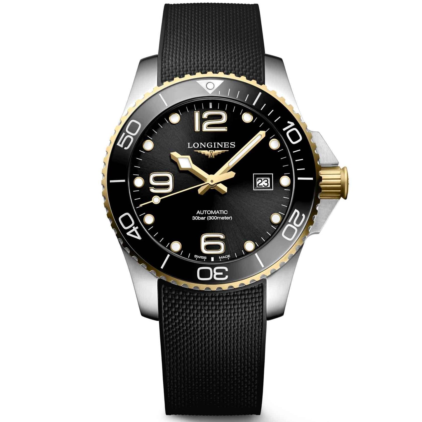 Longines horloge HydroConquest 43mm zwart automatisch staal met PVD afwerking geelgoud L3.782.3.56.9