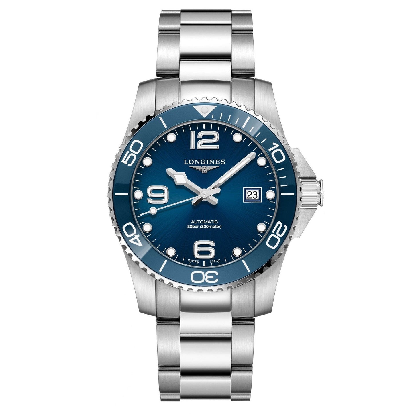 Longines horloge HydroConquest keramisch 41mm blauw automatisch staal L3.781.4.96.6