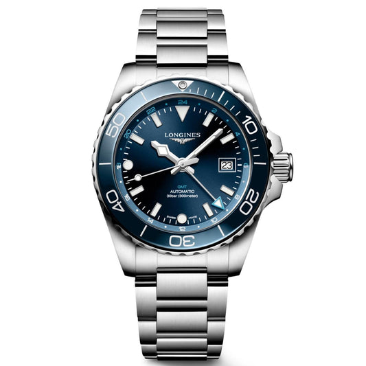 Longines horloge Hydroconquest GMT 41mm blauw automatisch staal L3.790.4.96.6