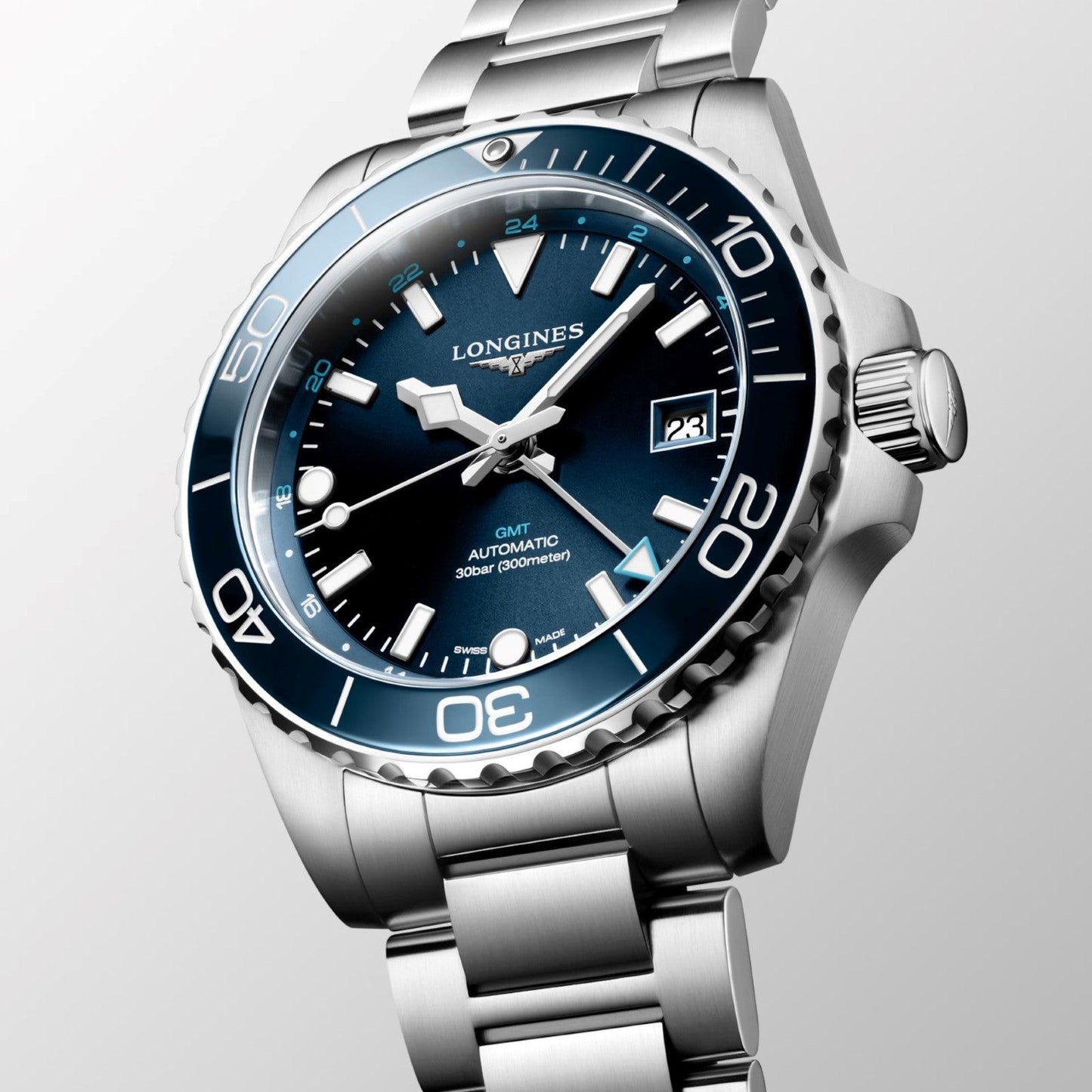 Longines horloge Hydroconquest GMT 41mm blauw automatisch staal L3.790.4.96.6