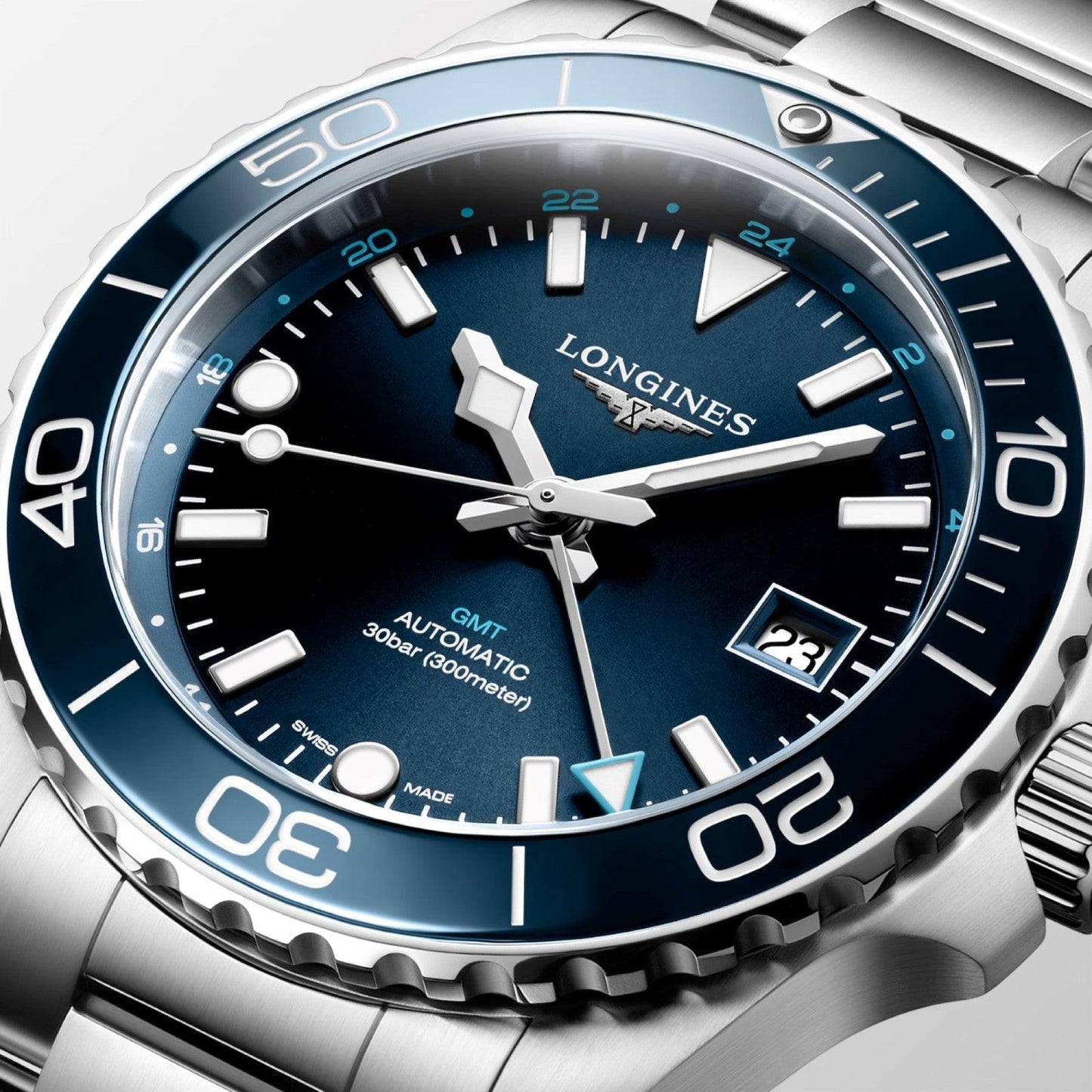 Longines horloge Hydroconquest GMT 41mm blauw automatisch staal L3.790.4.96.6