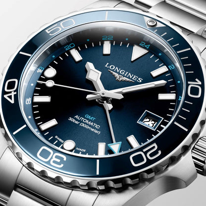 Longines horloge Hydroconquest GMT 41mm blauw automatisch staal L3.790.4.96.6