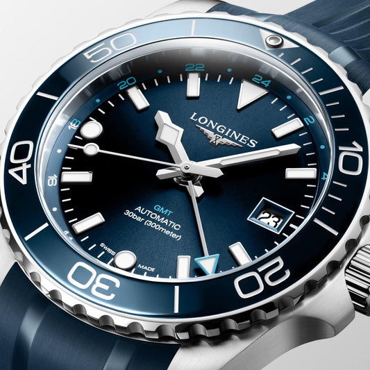 Longines orologio Hydroconquest GMT 41mm blu automatico acciaio L3.790.4.96.9