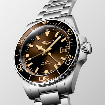 Longines orologio Hydroconquest GMT 41mm marrone automatico acciaio L3.790.4.66.6