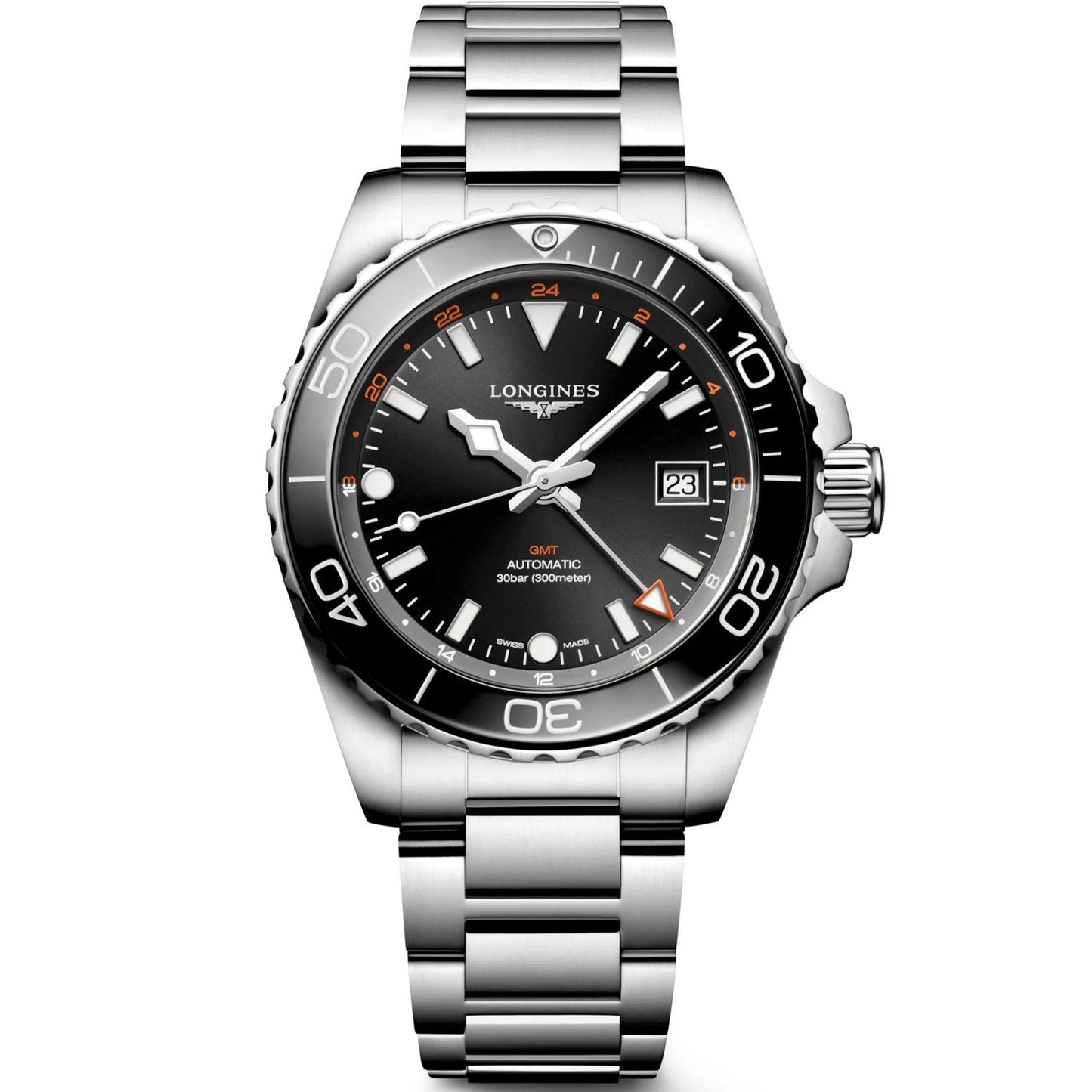 Longines horloge Hydroconquest GMT 41mm zwart automatisch staal L3.790.4.56.6