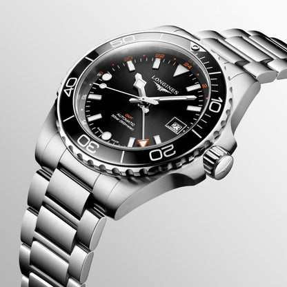 Longines horloge Hydroconquest GMT 41mm zwart automatisch staal L3.790.4.56.6