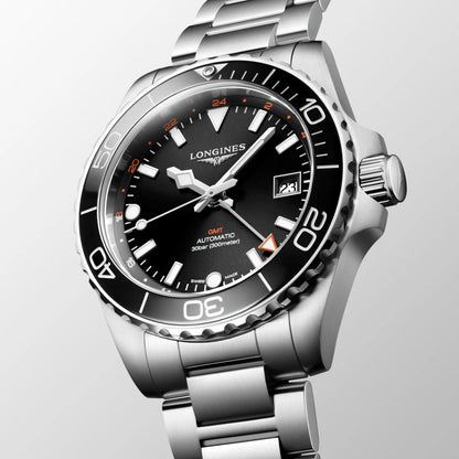 Longines horloge Hydroconquest GMT 41mm zwart automatisch staal L3.790.4.56.6