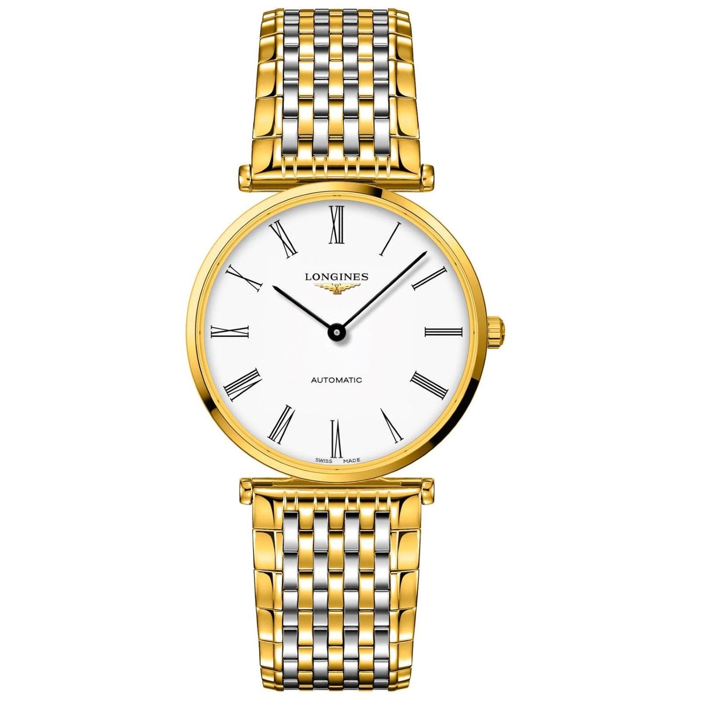 Longines horloge Le Grande Classique 38mm wit automatisch staal met PVD afwerking geelgoud L4.918.2.11.7
